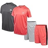 New Balance Boys Shorts Set - 4 Piece Short Sleeve Boy TShirt & Gym Athletic Shorts for Boys - Kids Youth Activewear Set