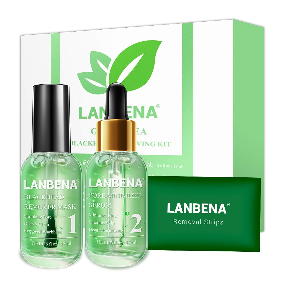 Blackhead Remover, LANBENA Blackhead Removing Kit, 3 in 1 Green Tea Oil Blackhead Removal Kit, 100 Pcs Blackhead Remover Mask Kit for Pores, Nose, Chins & Face