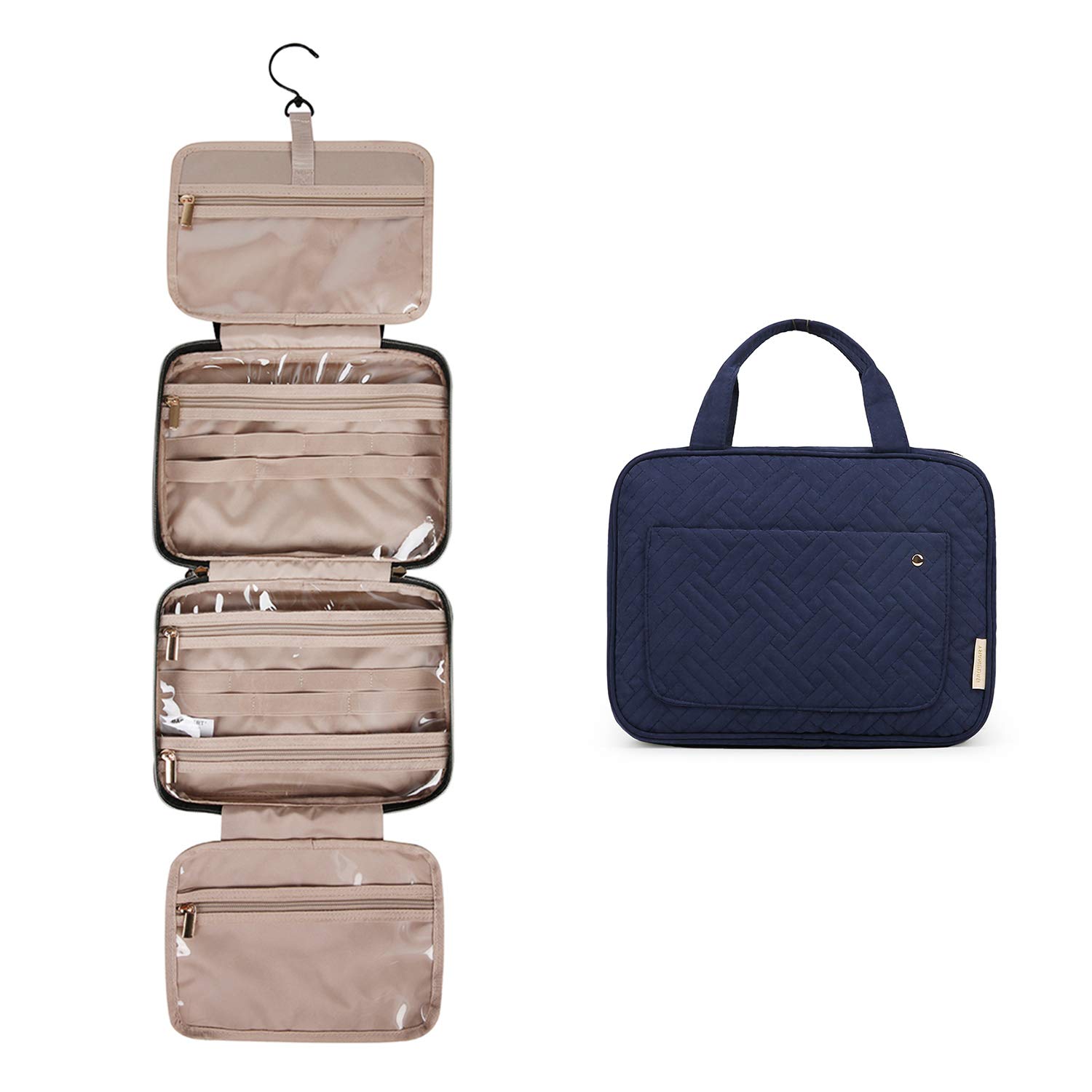 BAGSMART Hanging Toiletry Bag Travel Large Capacity Wash Bag Womens Makeup Cosmetic Bag, Travel Accessories for Full Sized Container (Medium-Dark Blue)