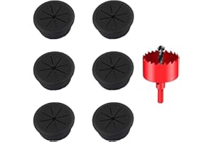 TuTuYa Desk Grommet, 6PCS Flexible 2 Inch (50mm) Desk Cable Grommet Desk Cable Hole Covers with Hole Saw, Ideal Solution for Office and Home Table Cable (Black, 2Inch_50mm) (Black)