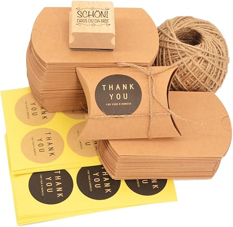 Okaytec Set de Cajas Pequeñas para Regalos - 100 Bolsas de Regalo de Papel Kraft 7 X