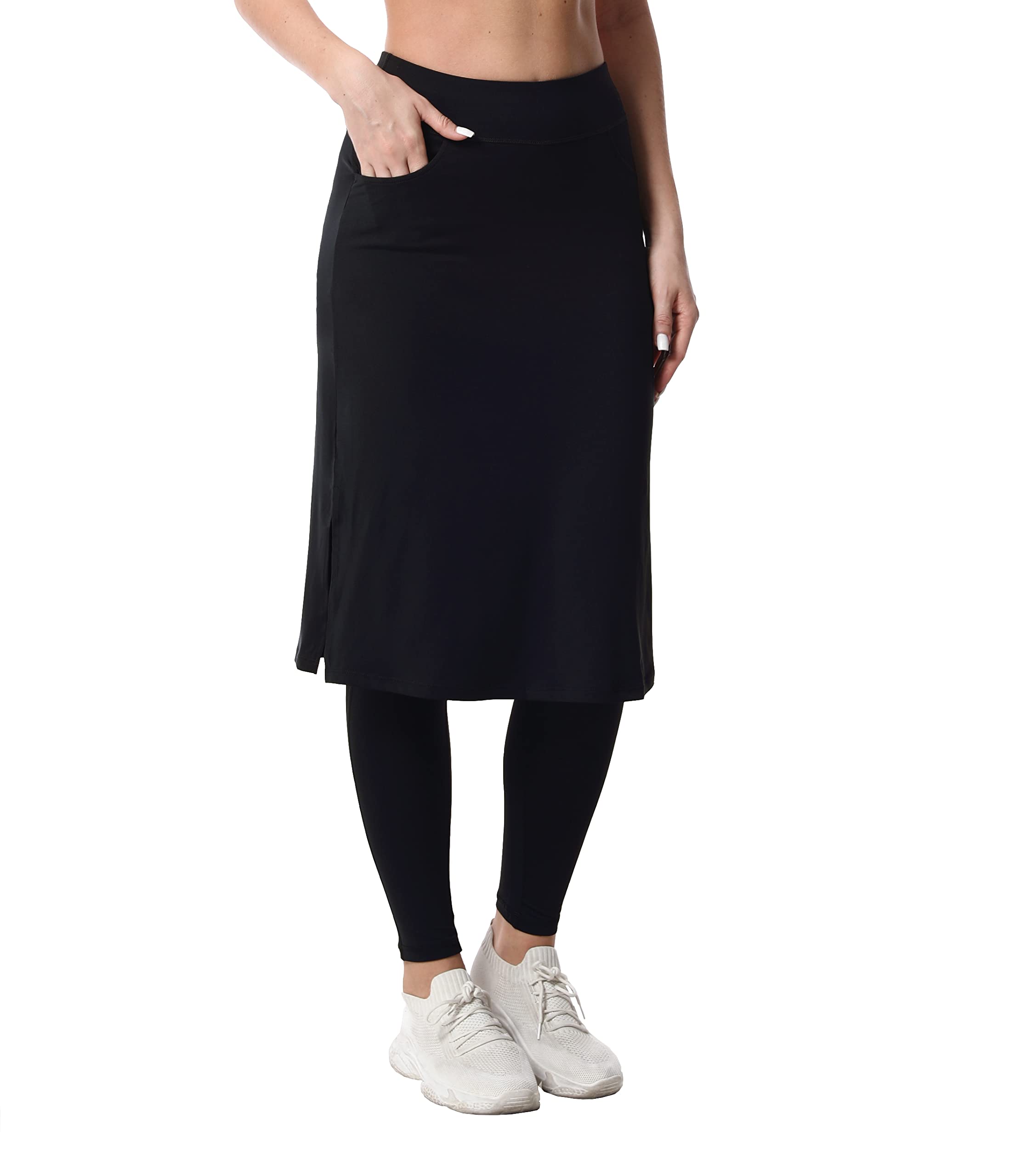 Photo 1 of Women's Modest Long Skirt with Attached Leggings Pockets Midi Cover Up Workout Skirted Capris bk s Black