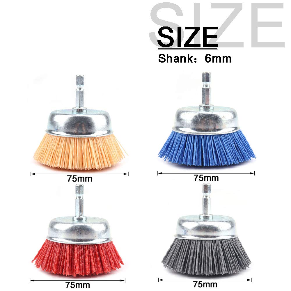 4Pcs 3 Inch Assorted Cup Brushes Mix Set Nylon Abrasive Wire Cup Brush with 1/4" Shank for Drill, Grit 80 120 320, for Removal Rust Corrosion Paint: Industrial & Scientific