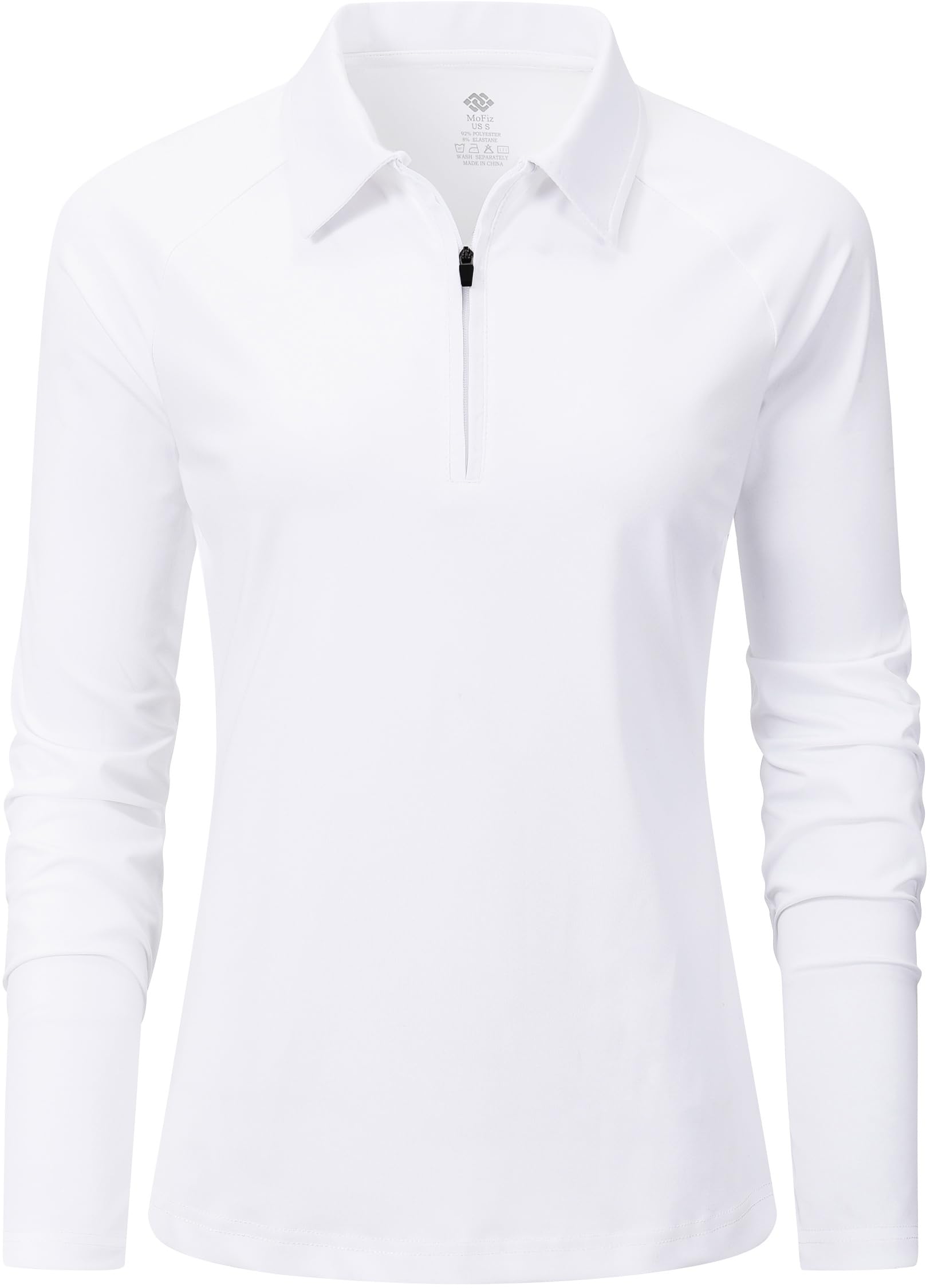 Photo 1 of MoFiz Women's Golf Polo Shirt Long Sleeve Collared 1/4 Zip Stretch Soft Athletic Tops for Tennis Hiking & Outdoor Sports White L