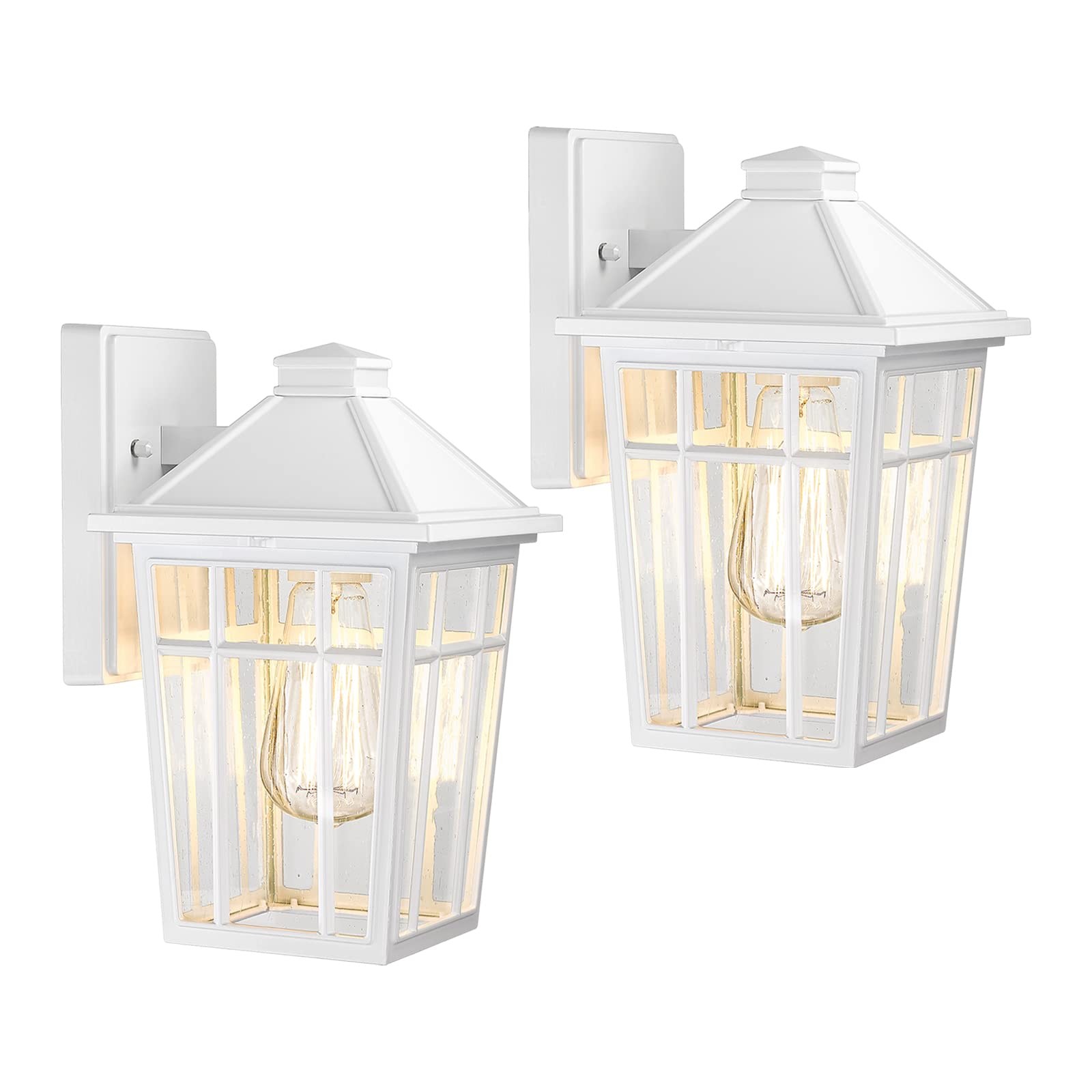 Photo 1 of Darkaway Outdoor Sconce Lights Wall Light Fixtures, Front Porch Light Outdoor Wall Anti-Rust Waterproof Aluminum with Glass Exterior Light Fixture for Patio, Yard, Doorway, Garage (2 Pack, White)