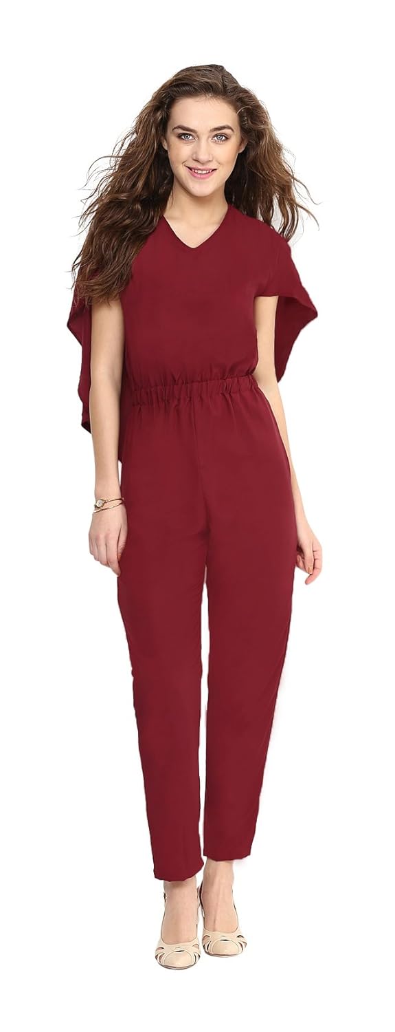 uptownie lite women's crepe back cape jumpsuit (maroon)