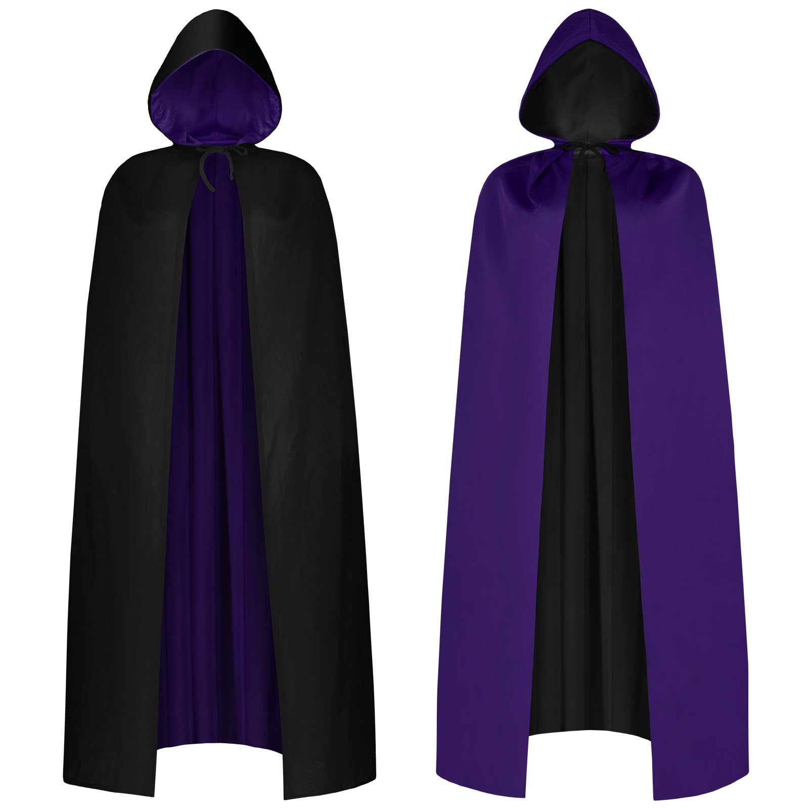 AOOWU Adult Hooded Cape, Unisex Reversible Black Purple Hooded Cloak, Vampire Cape Witch Cloak, Adult Fancy Dress Costume for Halloween Christmas Party Carnival Cosplay, 150CM — image 1
