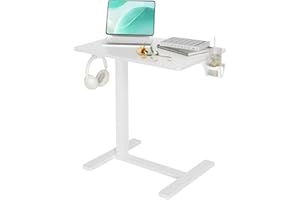 Claiks Mobile Overbed Table with Wheels - 25.5" Adjustable Height Standing Desk for Hospital & Home Use, 22lbs Capacity, Ergonomic Rolling Laptop Cart, White