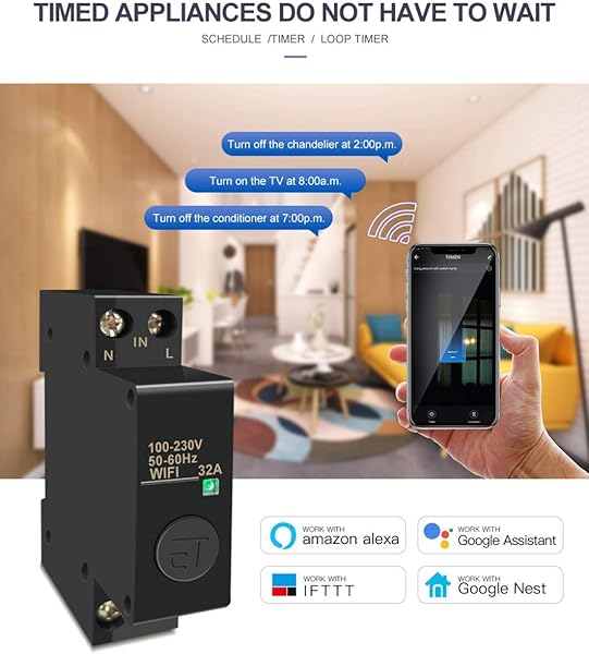 Interruptor Inteligente WIFI de Control Remoto por Smart Life Tuya Smart Google Assistant y Alexa Carril Din