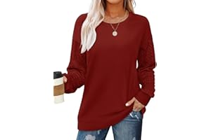 OFEEFAN Crewneck Sweatshirts for Women Cable Knit Sleeve Lightweight Fall and Winter Tops 2024