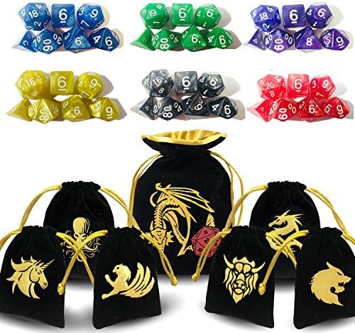 ENTOY DND Dice Set Dungeons and Dragons Dice Set for D&D Dice Games RPG MTG Table Games with Drawstring Bag (6)