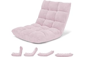 Giantex Floor Chair with Back Support, 14 Adjustable Position, Padded Sleeper Bed, Couch Recliner, Gaming Floor Chairs for Meditation, Adults, Living Room, Gaming Chair Floor, Light Pink