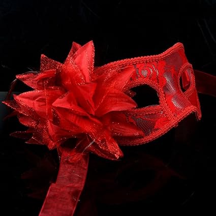 Generic SZ Hot Delicate Stylish Carnival Parties Red Lace Masquerade Mask with Flower