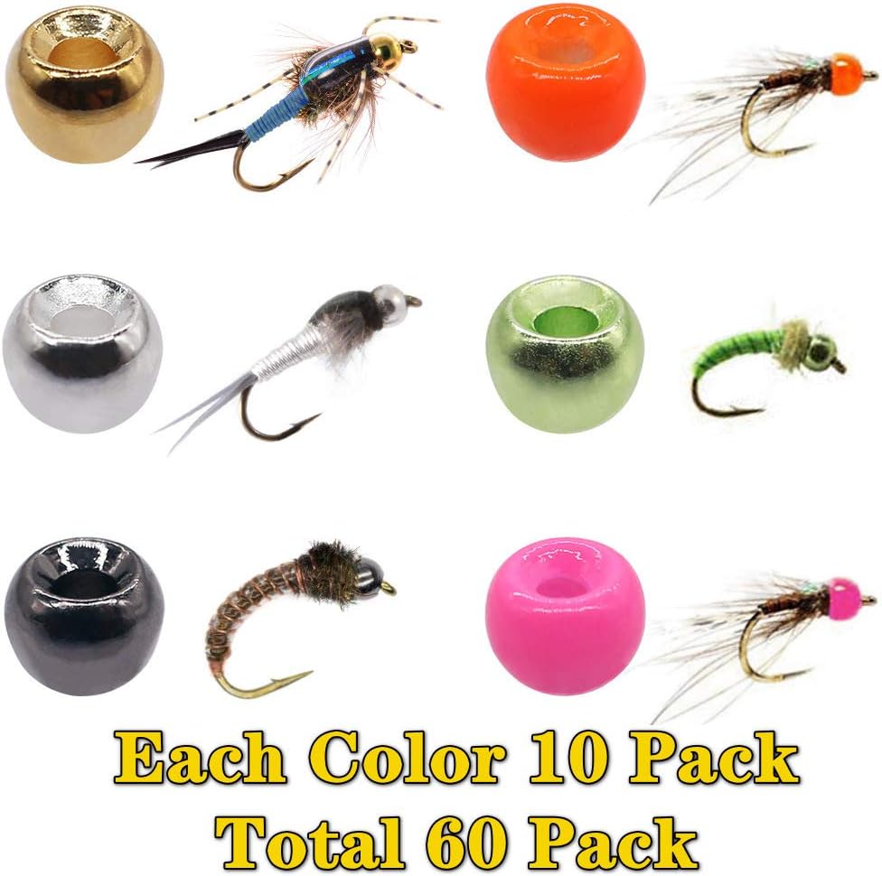 XFISHMAN Tungsten-Fly-Tying-Beads-Heads-Assortment Fly Tying Materials Nymph for Fly Fishing Tungsten Beads 60 Pack : Sports & Outdoors