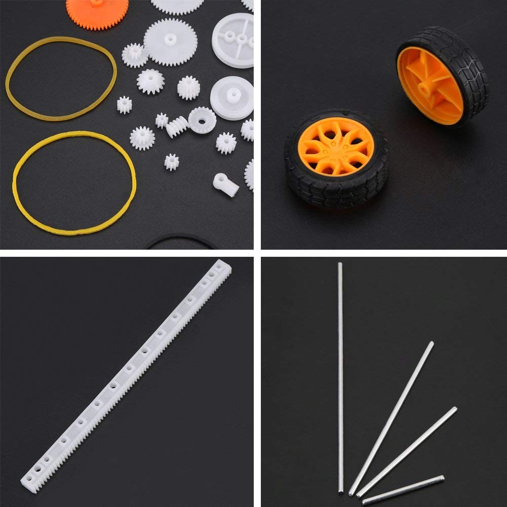 Walfront 78Pcs Motor Gears Kits Plastic Spindle Gear Set Gear Packages Robot Gear Pulley Shaft Belt Assembly for Robot Toy Automobile Cars DIY Kit Including Axle Tire Gear Bushings Rack