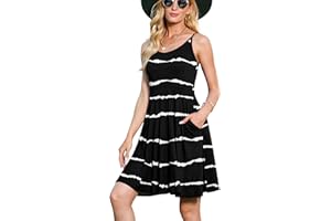 Jouica Women's Casual Sleeveless Adjustable Strappy Summer Beach Swing Dress with Pocket