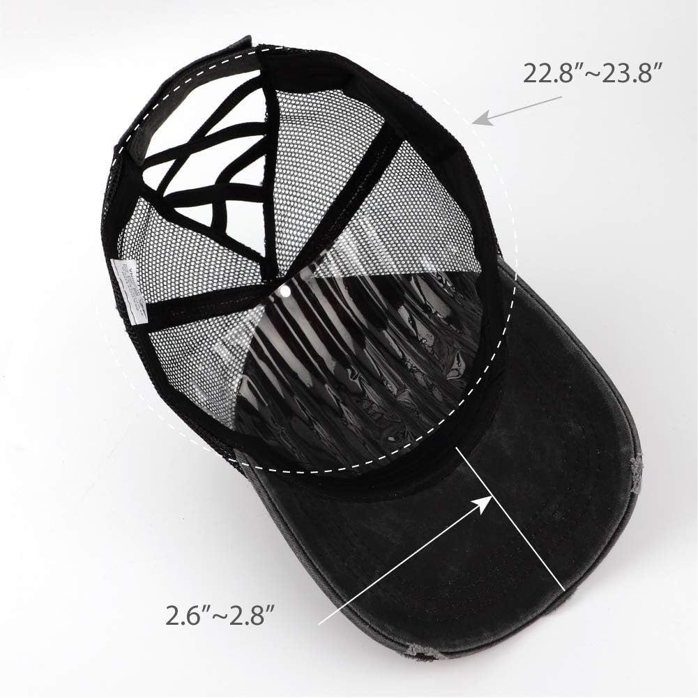 Womens Criss Cross Ponycap Distressed Messy High Bun Ponytail Baseball Cap Vintage Unconstructed Dad Hat Black at  Women’s Clothing store