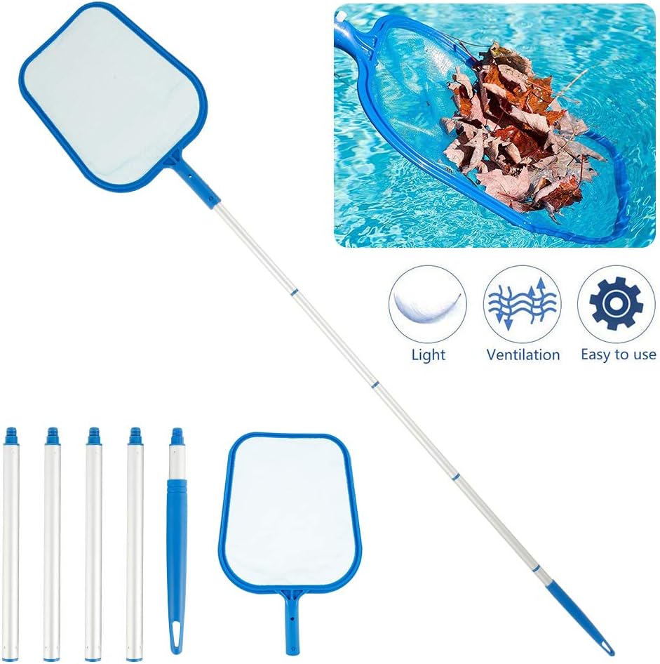 ODOMY Swimming Pool Net with 5 Section Aluminum Rod Leaf Skimmer Pool Rake with Telescopic Handle Floating Leaves Insects Removing Tool for Cleaning Pond Fish Tank Pools and Spas
