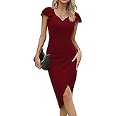 Missufe Women's Ruffle Flutter Sleeve Sweetheart Ruched Wrap Bodycon Summer Party Formal Midi Slit Dress
