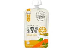 Serenity Kids Bone Broth Puree Made With Organic Veggies | Clean Label Project Purity Award Certified | 3.5 Ounce BPA-Free Pouch | Pasture Raised Turmeric Chicken | 12 Count