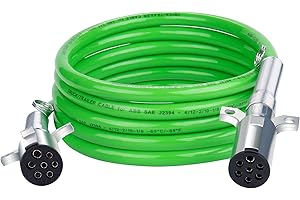 CheeMuii 7 Way Trailer Cord 15 FT ABS Electrical Power Cord Heavy Duty Green Straight Power Wire Cable for Semi Trucks Traile
