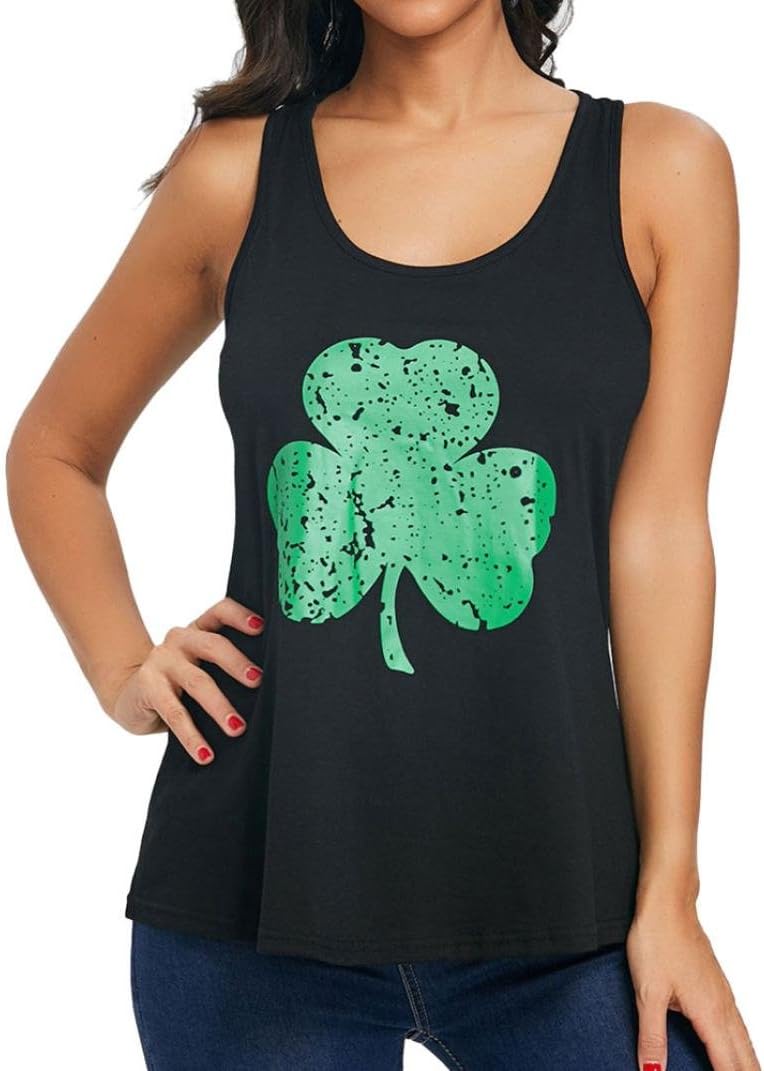 Daylin Women Large Size Green Shamrock Sleeveless Crop Top Vest Tank Shirt Blouse Cami Top S~2XL