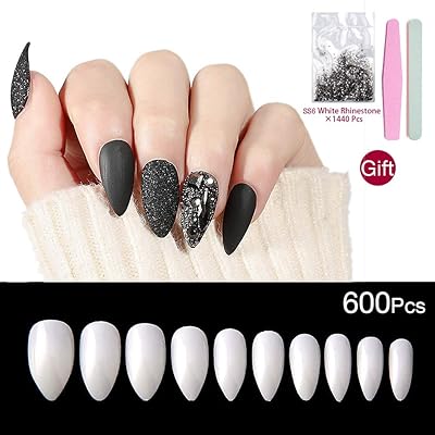 Buy 600pcs Press On Nails Stiletto For Women White Short Claw Nails Stiletto Long Full Cover Acrylic Style Artificial Fake Nails 10 Sizes For Nail Salons And Diy Nail Art White Short Claw
