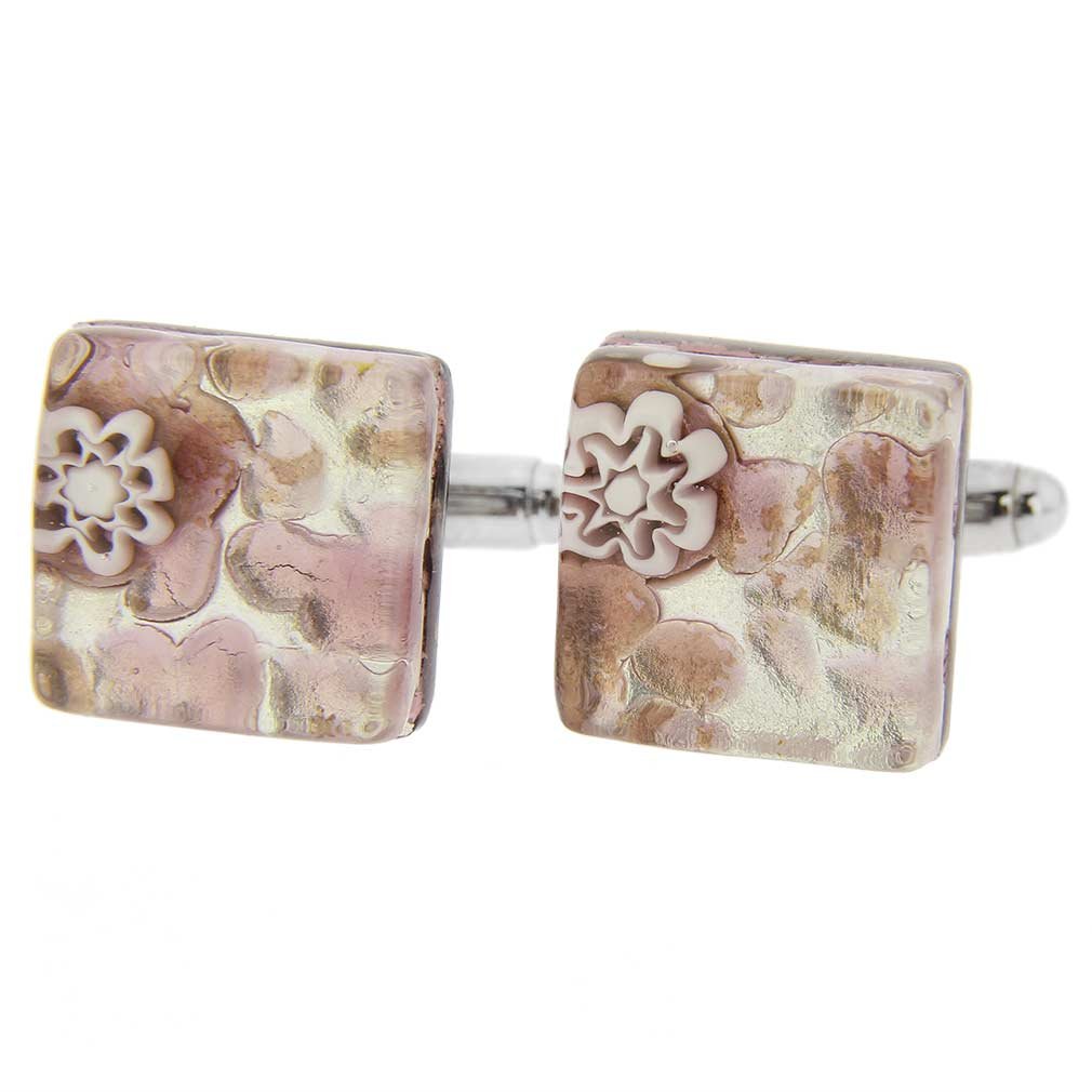 Glass Of Venice Murano Glass Venetian Classic Square Cufflinks - Purple Silver
