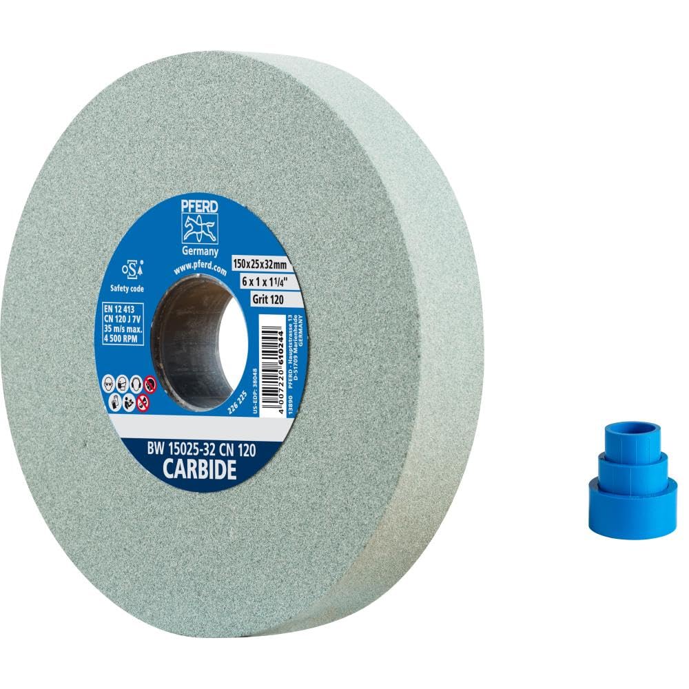 PFERD Carbide Grinding Disc, 150 x 25 x 32 mm, SiC 120, 39008429 - Soft, Aggressive Grinding Wheel for Hard Materials, e.g. Carbide, with reducing Sleeves (25/20/16 mm)
