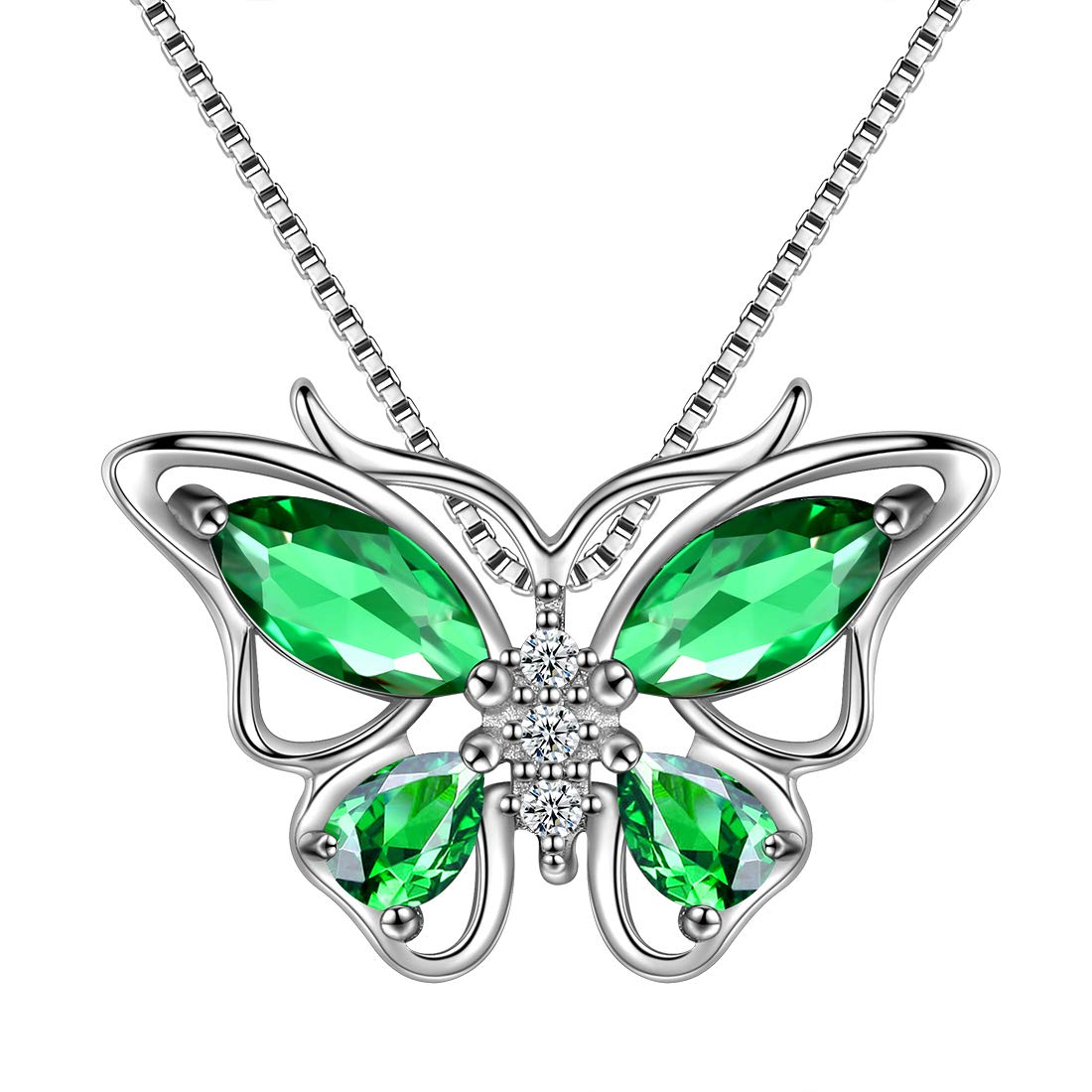 Aurora Tears Butterfly Necklace 925 Sterling Sliver May Birthstone Green Emerald Pendant Animals Charm Jewelry Gift for Women and Girls DP0215G