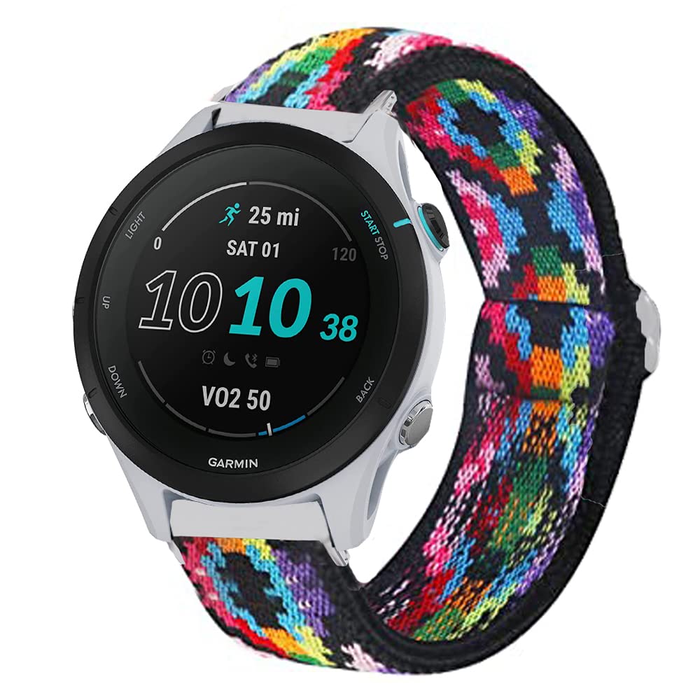 Compatible for Garmin Forerunner 255 Band, Stretch Elastics Nylon Adjustable Replacement Strap Accessories Compatible for Garmin 255 46mm / 255S 41mm (41mm case Forerunner 255S, Aztec Style Colorful)