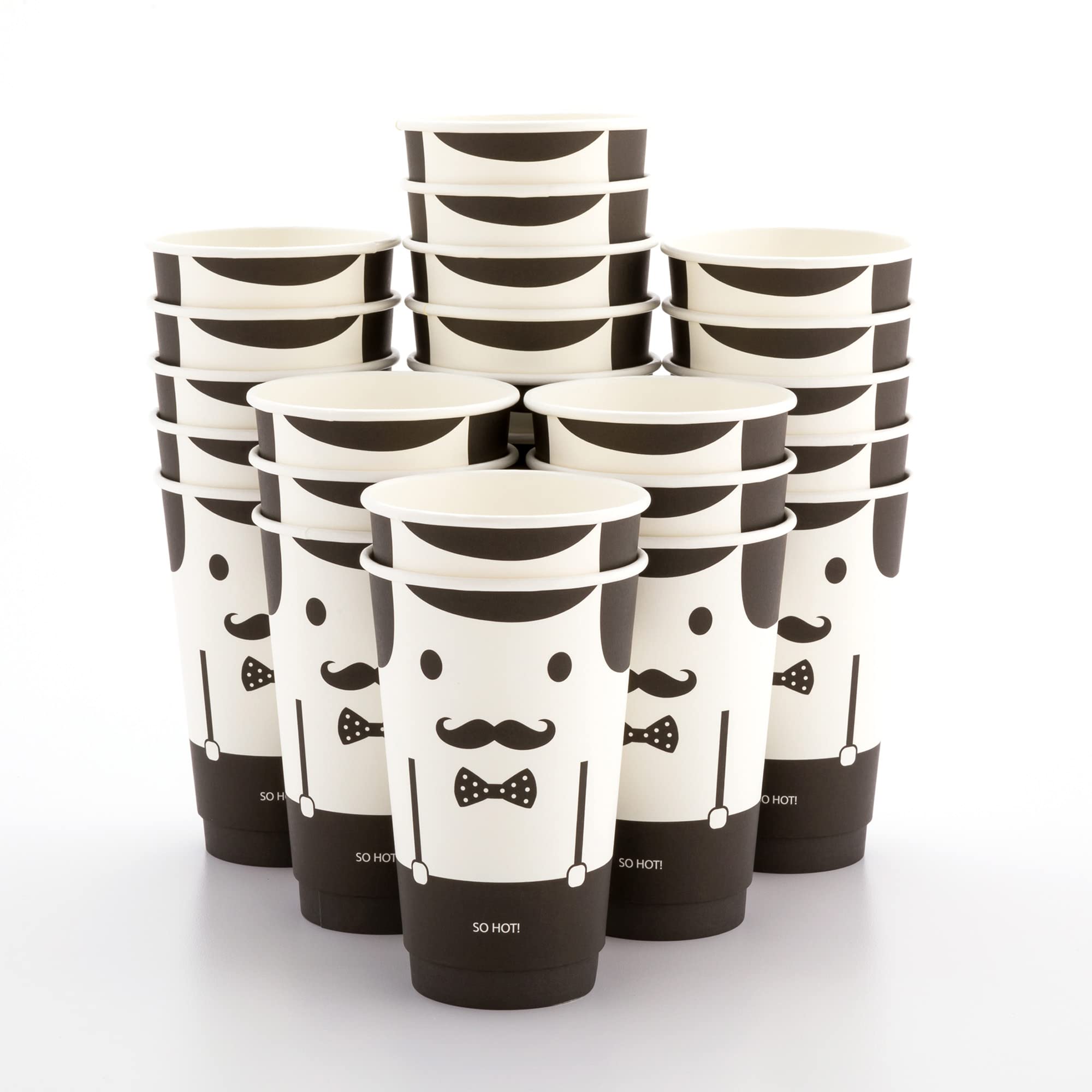 Restaurantware 16 Ounce Paper Cups, Pack of 500 Monsieur Design Disposable Cups â€“ Leakproof, Durable, Black and White Paper Insulated Hot Cups, with Matching Lids Available for Purchase Separately