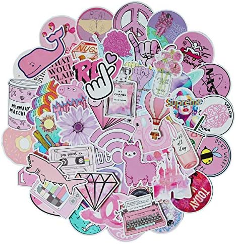 Girl Cute Pink Laptop Stickers Water Bottle Skateboard Motorcycle Phone Bicycle Luggage Guitar Bike Sticker Decal 53pcs Pack (Pink Girl)