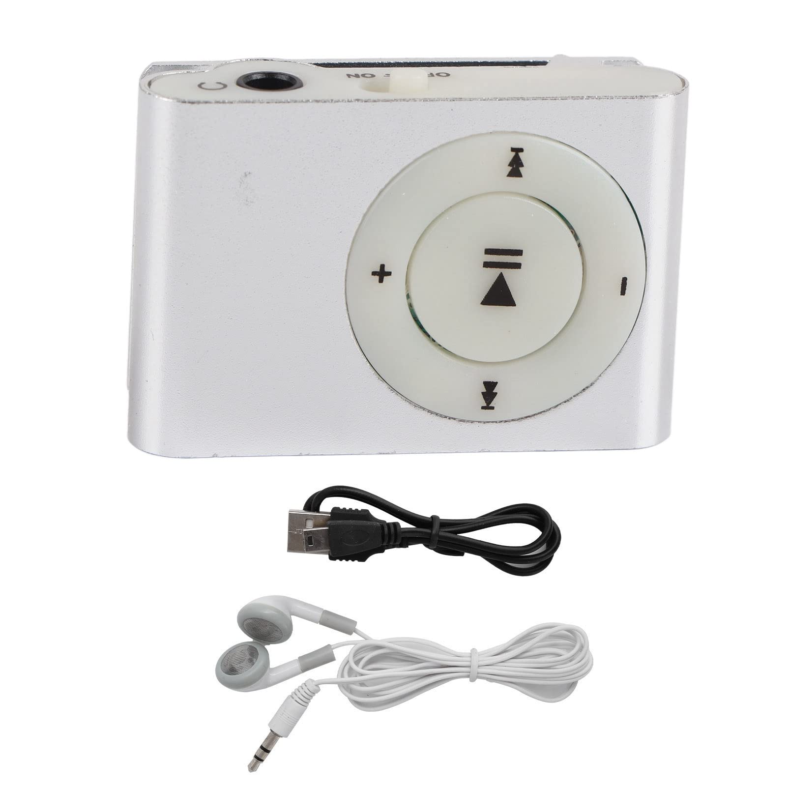 Portable Aluminum Alloy Digital Music Media Player Set with Back‑Clip Design,Mini‑MP3 Player with Earphone and USB Cable(Silver)