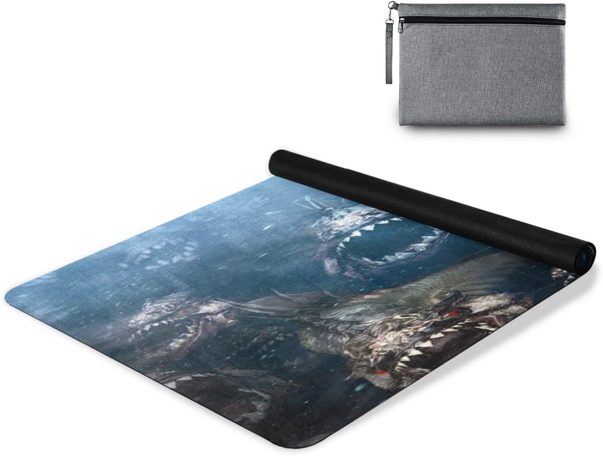 Nander Open Mouth Shark 1MM Thick Extra Large 70.8inX26in Non-Slip Durable Yoga Mats for Fitness Pilates Gym Exercise Picnic, Light-Weight Foldable with Yoga Storage Bag