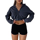 Aurgelmir Women's Cropped Zip Up Hoodie Sweatshirts Long Sleeve Casual Loose Y2K Pullover Tops