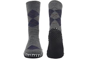 Vihir Men's Slipper Socks With Suede Non Slip Sole -Winter Knitted Home Warm Floor Indoor Stocking House