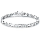MDFUN 18K White Gold Plated 3mm Square Cubic Zirconia Dainty Tennis Bracelets Jewelry for Women 6-8.5 Inch