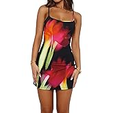 AVZXSA Women's Print Spaghetti Strap Floral Mini Dress, 2026 Sexy Backless Bodycon Short Dresses for Beach, Vacation & Party
