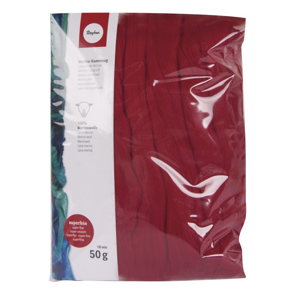RAYHER Merino Comb, superfein, 18 mic, Blister pack 50 g red