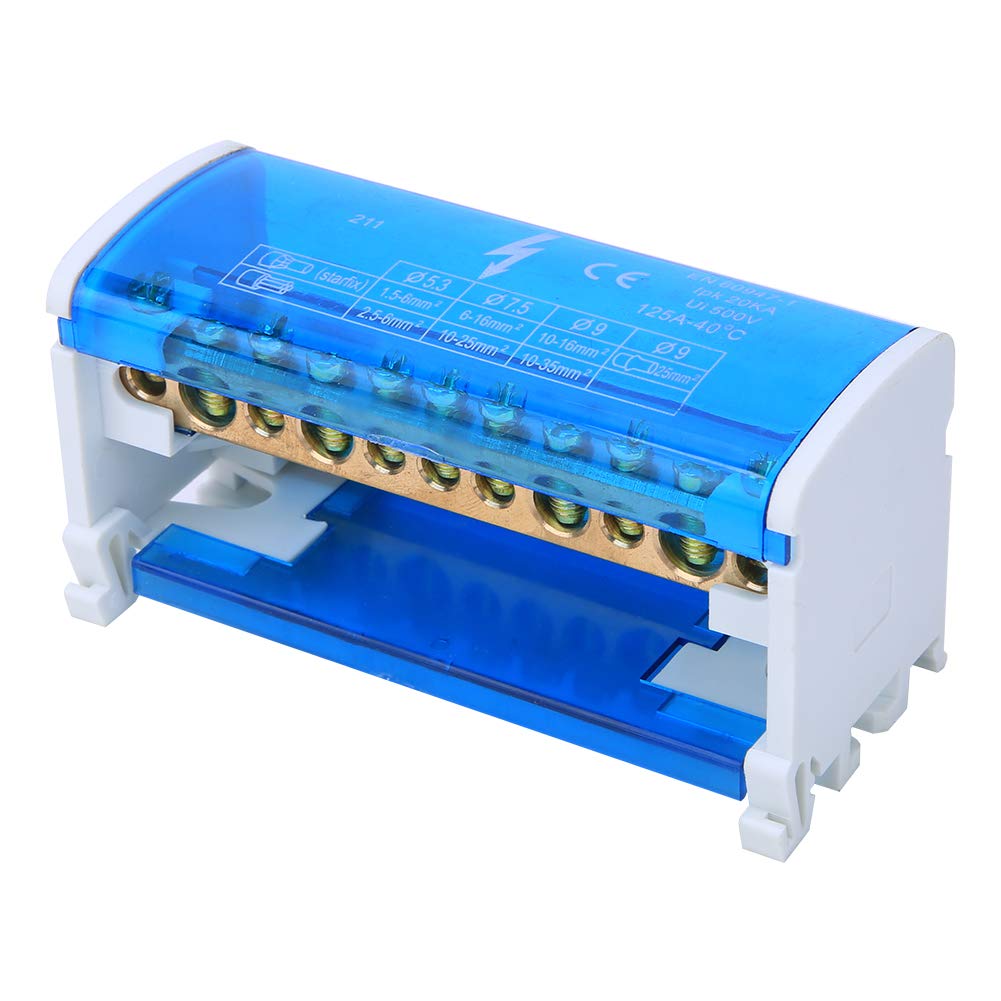 Distribution Terminal Block, Universal Terminal Strip Blocks Terminal Distribution Box Din Rail 2-Level Single Phase with Transparent Dust Cover 211