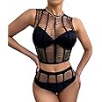 XIUSEMY Womens Lingerie Set Fishnet Top and Panty Two Piece Babydoll Cover up