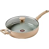 T-fal Refresh Ceramic Nonstick Ceramic Frying Pan with Lid 5 Qt, Cookware, Stay-Cool Handle, Skillet, Pots and Pans, Sand Beige