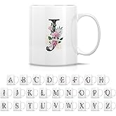 Retreez Initial A-Z Floral Botanical Bouquet Alphabet Monogrammed Monogram Mug 11 Oz Ceramic Tea Coffee Mugs - Appreciation Thank You Wedding Birthday Gifts for her friend coworker sister - J Initial