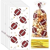 Football Treat Bags, 100 PCS Football Cellophane Treat Bags, Plastic Candy Bags Cookie Bags Goodie Bags Gift Bags with 100 PCS Twist Ties for Football Superbowl Sports Party Favor Supplies, 5x10 Inch