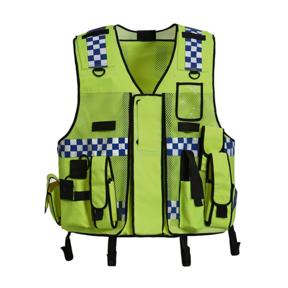 HYCOPROT Hi Vis Viz High Visibility Mesh Reflective Safety Vest Security Adjustable Tactical Traffic Police Construction Heavy Duty Utility Premium with Multi Pockets,One Size Fit All (Ultimate)