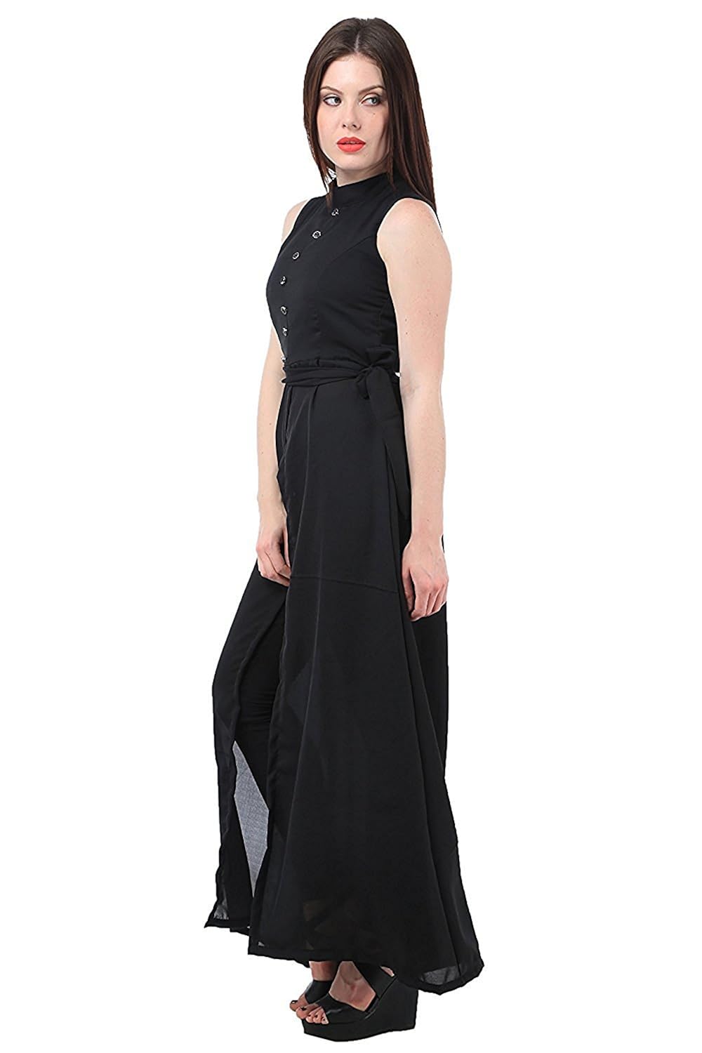 my swag women's georgette sleeveless high neck cape dress