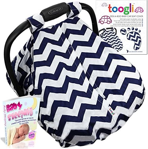 Baby Carseat Canopy by Toogli (blue & white chevron) - Best Infant Car Seat Cover for Boys, Girls|Fits all Major Brands - Graco, Britax, Safety 1st, Chico, Evenflo, Peg-Perego
