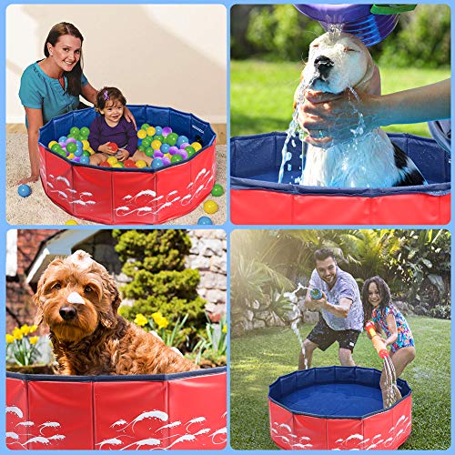 Delicacy Foldable Dog Pool, PVC Collapsible Dogs Pet Kiddie Bath Pool Swimming Pool,Bathing Tub for Dogs Cats and Kids-Red