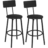 HOOBRO Bar Stools,Set of 2 Round Bar Stools with Back,25.2" Bar Chairs for Kitchen Island, Dining Room,Counter Height Barstools, Easy to Assemble, Black BK32BY01G2